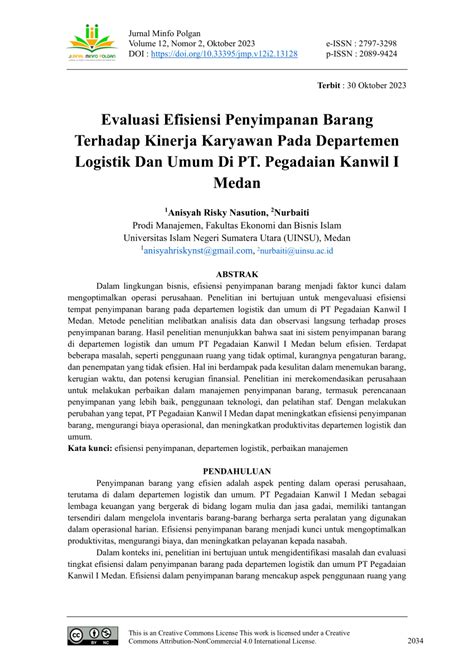 Pdf Evaluasi Efisiensi Penyimpanan Barang Terhadap Kinerja Karyawan