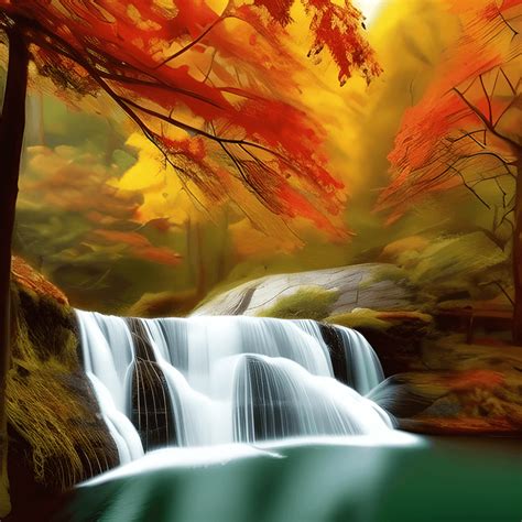 Beautiful Autumn Waterfall Painting · Creative Fabrica