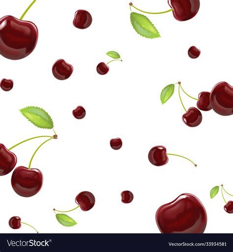 Realistic Detailed 3d Red Cherry Berries Seamless Vector Image