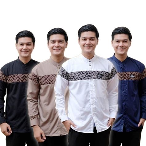 Baju Koko Pria Dewasa Lengan Panjang Motif Kobata Qynang Kombinasi