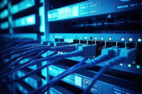 Cabos de fibra óptica conectados a portas ópticas no centro de dados