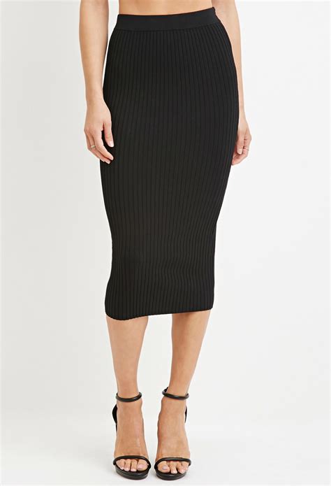 Forever 21 Contemporary Ribbed Knit Pencil Skirt In Black Lyst