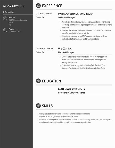 Qa Manager Resume Samples Velvet Jobs