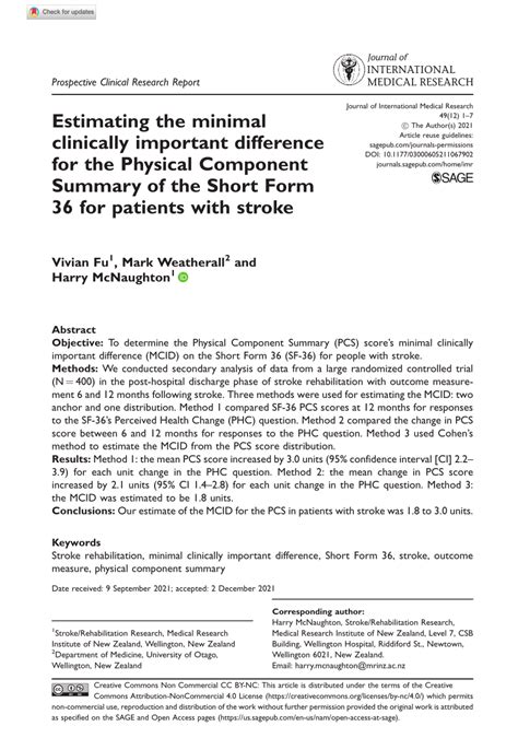 Pdf Estimating The Minimal Clinically Important Difference For The