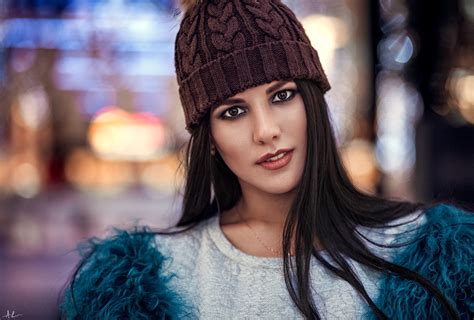 Women Brunette Long Hair Women With Hats Looking At Viewer Dark