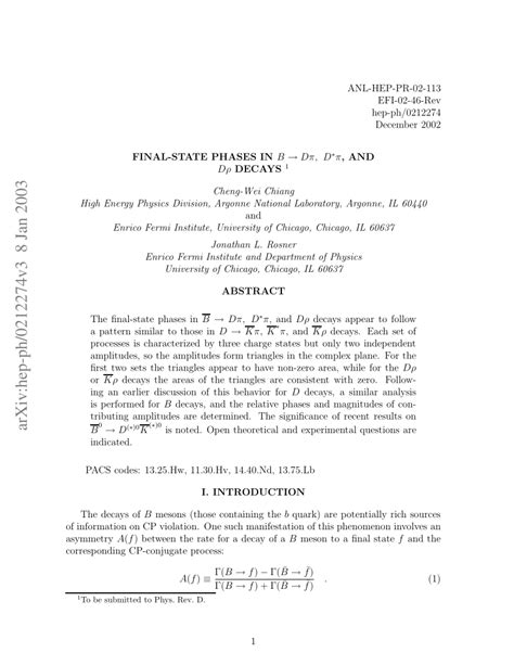 Pdf Final State Phases In B→dπ D π And Dρ Decays