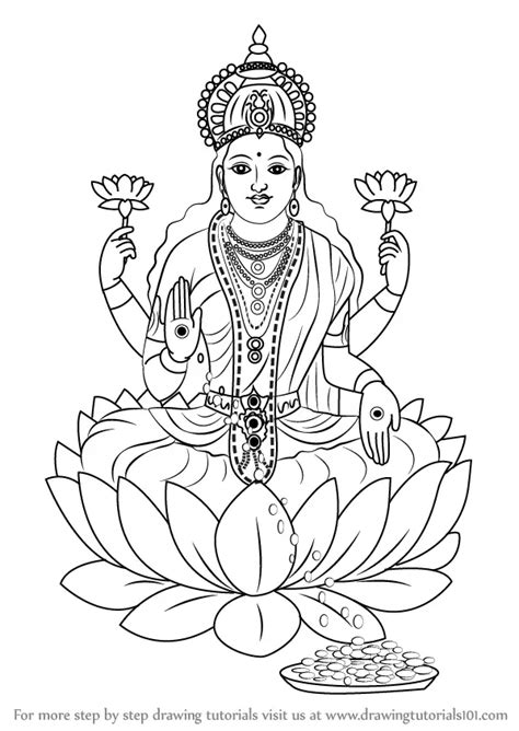 How to Draw Lakshmi Mata (Hinduism) Step by Step | DrawingTutorials101.com