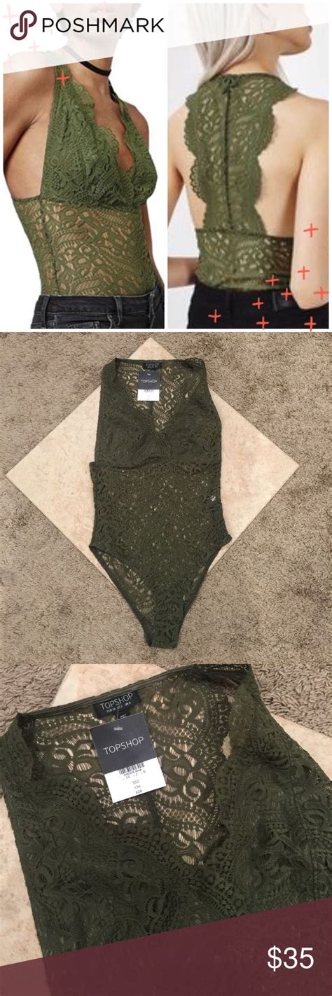 Nwt Topshop Green Lace Plunge Bodysuit Green Lace Topshop Bodysuit