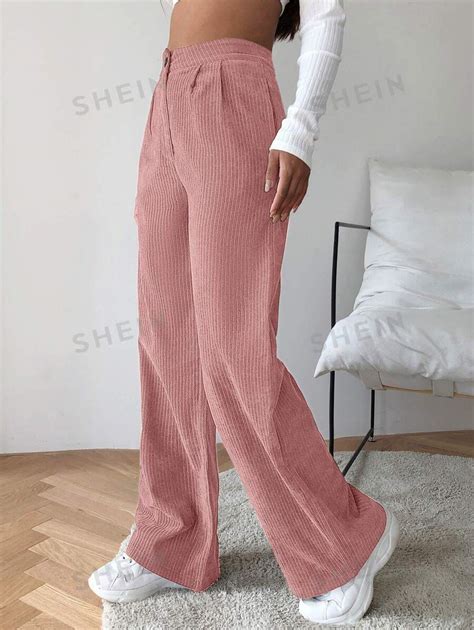 SHEIN EZwear High Waist Cord Wide Leg Trousers SHEIN UK