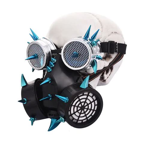 Punk Gothic Blau Spikes Atemschutz Masken Steampunk Gas Maske Brille