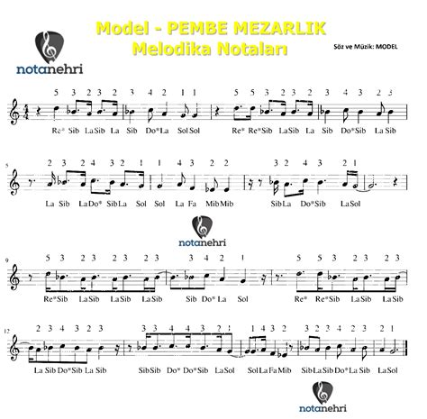 Model PEMBE MEZARLIK Melodika Notaları Nota Nehri