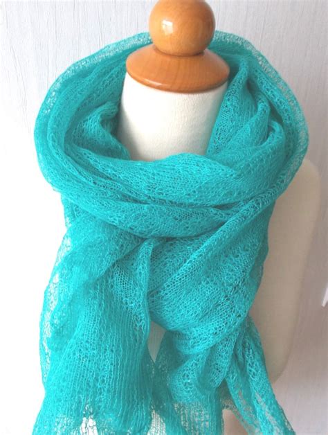 Linen Scarf Light Green Knitted Natural Summer Shawl Wrap Etsy