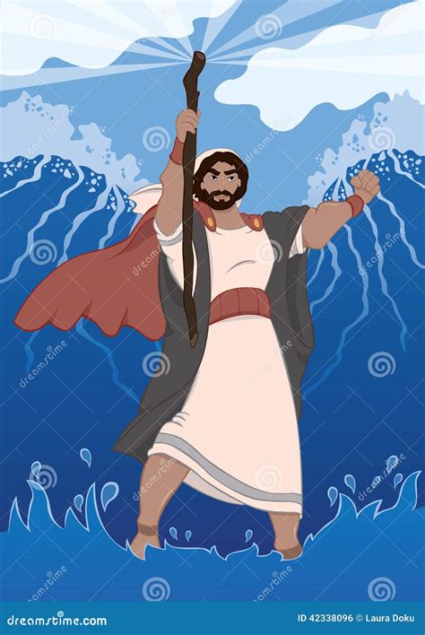 Moses Miracle Parting Red Sea Religion Scene Illustration Vector