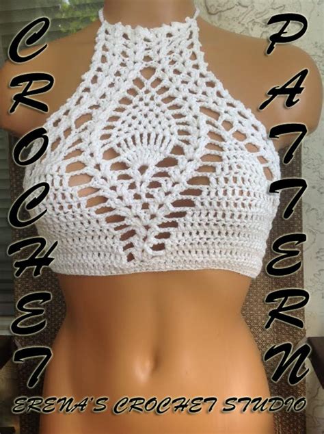 Crochet High Neck Bikini Beachwear Top Hobo Festival Pineapple