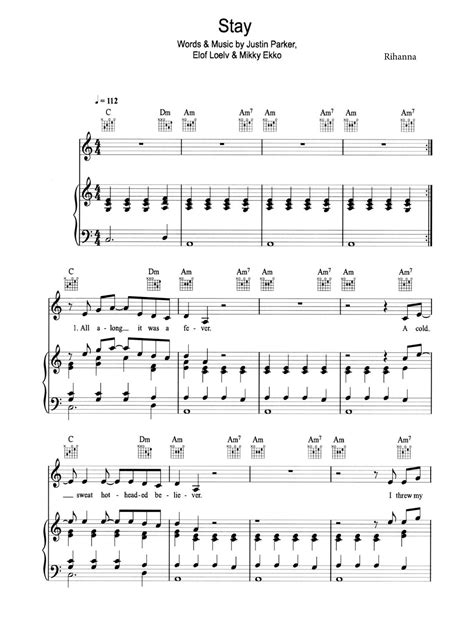 stay sheet music rihanna
