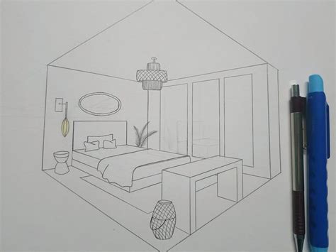 2 point perspective of a bedroom | Interior design sketches, Interior ...