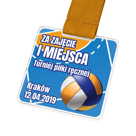 Medal sportowy na zawody piłki ręcznej z pleksi z nadrukiem