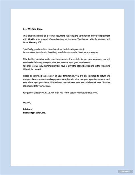 Termination Letter Templates In Word Free Download