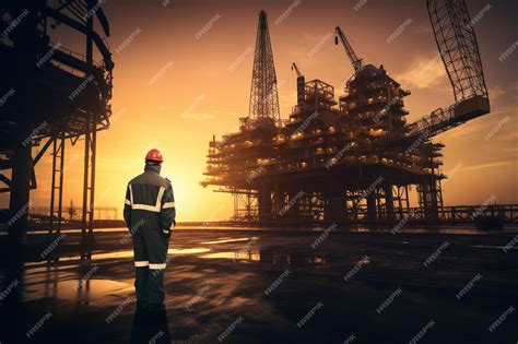 Premium Ai Image An Offshore Oil Rig Worker Walks To An Oil And Gas