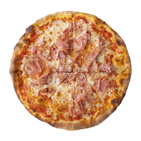 Freshly Baked Delicious Pizza With Ham Mozzarella Cheese And Tomato