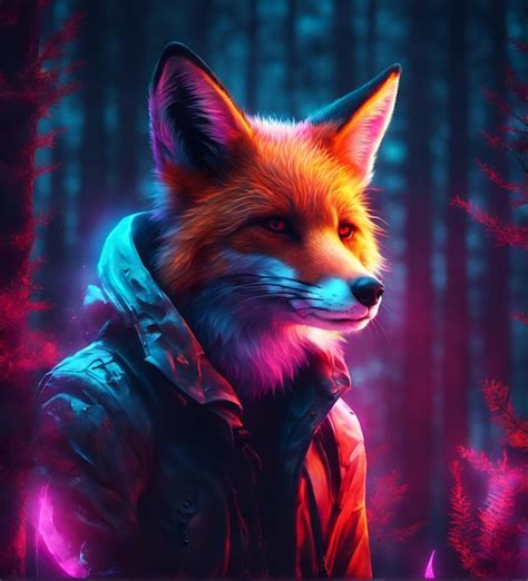 Premium Ai Image Cyberpunk Fox In Neon Lighting Futuristic