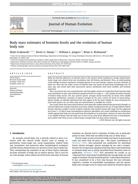 Pdf Body Mass Estimates Of Hominin Fossils And The Evolution Of Human