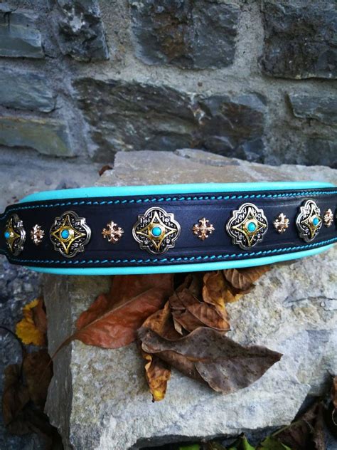 Luxury Padded Leather Dog Collar Blue Leather Dog Collar With Etsy