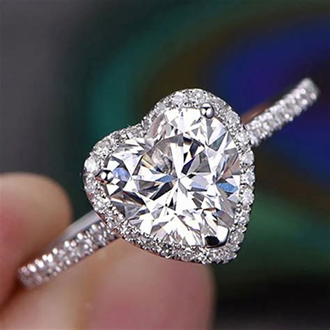 2 50 Ct Heart Shape Moissanite Diamond Halo Engagement Ring Etsy