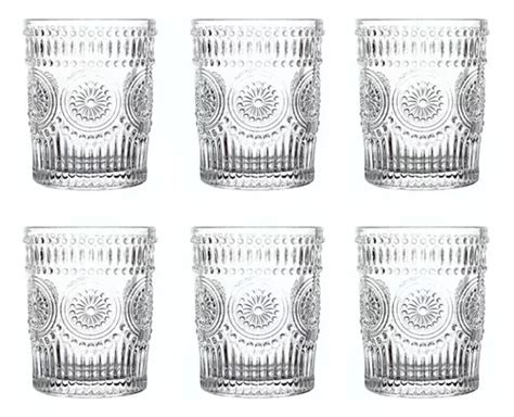 Set X 6 Vaso Vidrio Labrado Vintage Girasol 320ml Juego MercadoLibre