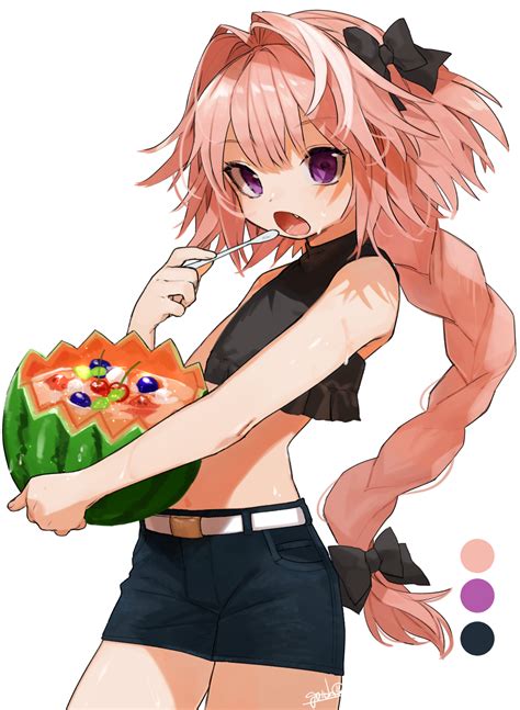 Safebooru 1boy Artist Name Astolfo Fate Bangs Bare Arms Bare Shoulders Belt Black Shirt