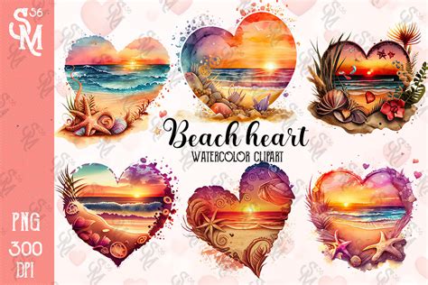 Retro Beach Heart Watercolor Clipart Graphic By StevenMunoz56