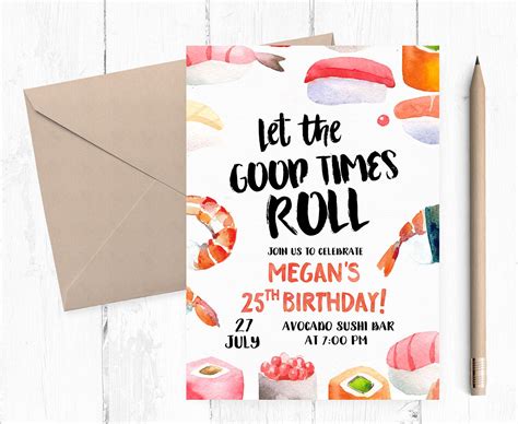 Sushi Invitation Sushi Birthday Invitation Sushi Etsy