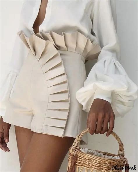 Olivia Mark High Waisted Ruched Shorts With Ruffled Hem High