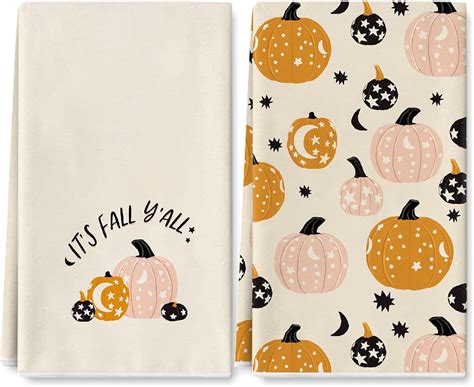 Amazon AnyDesign Fall Kitchen Dish Towel Orange Pink Pumpkin