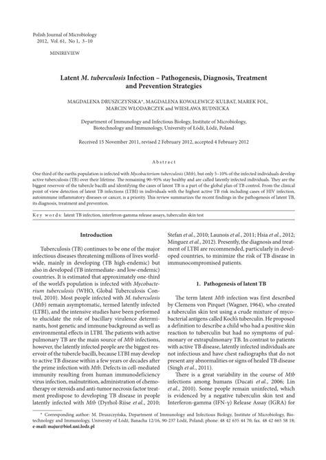 (PDF) Latent M. tuberculosis Infection - Pathogenesis, Diagnosis ...