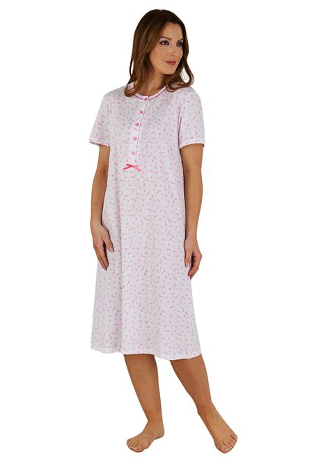 Ladies Slenderella 100 Cotton Nightdress Floral Short Sleeve Flower Nightie Ebay