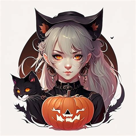 Premium AI Image | Anime halloween girl and pumpkin night