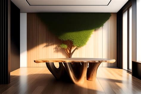 Premium Ai Image Minimal Natural Log Wood Podium Table Tropical Tree