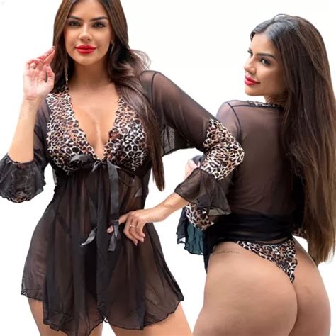 Camisola Oncinha Lingerie Sensual Transparente Robe Luxo Mercadolivre