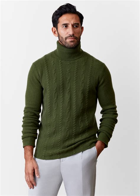 Neville Cable Detail Cashmere Roll Neck Sweater Juniper