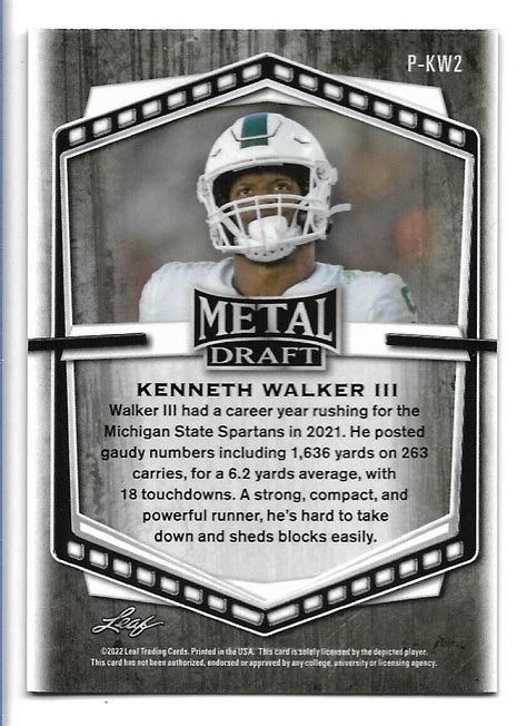 Leaf Metal Draft Kenneth Walker Iii Purple Mojo P Kw Rc Mint