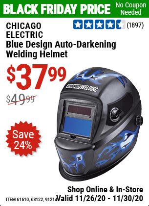 CHICAGO ELECTRIC Blue Design Auto Darkening Welding Helmet for $37.99 ...