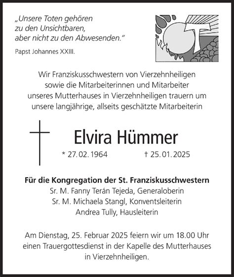 Elvira Hümmer Traueranzeige trauer inFranken de