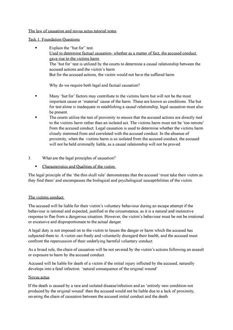 The Law Of Causation And Novus Actus Tutorial Notes Used To Determine