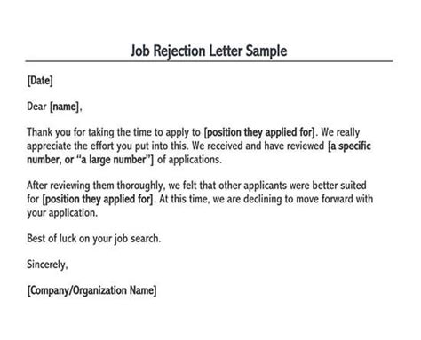 Job Rejection Letter Sample Templates