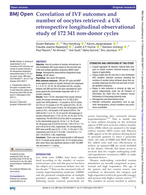 PDF Correlation Of IVF Outcomes And Number Of Oocytes Retrieved A UK