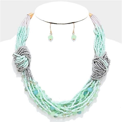 Twisted Seafoam Beaded Multi Strand Statement Necklace