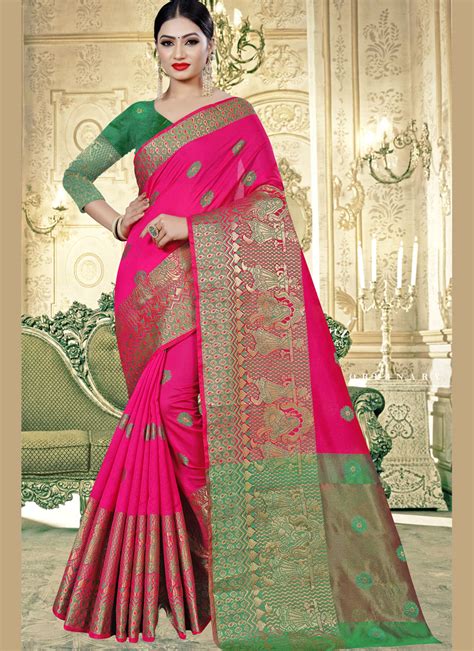 Pink Weaving Banarasi Silk Trendy Saree Buy Online