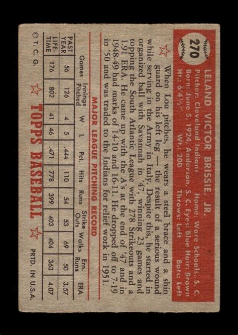 1952 Topps Set Break 270 Lou Brissie LOW GRADE Filler GMCARDS EBay