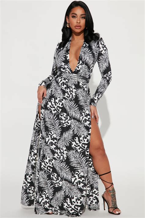 Spree Printed Maxi Dress Black White Fashion Nova Dresses